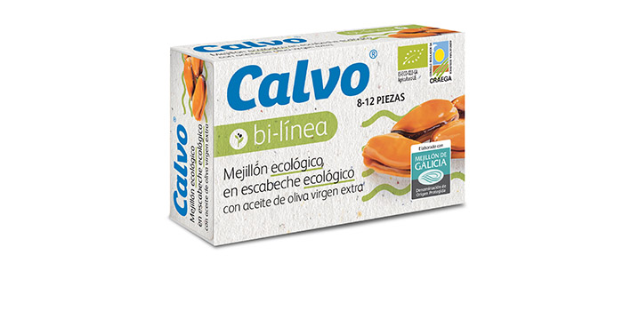 Mejillón ecológico Calvo bi-línea en escabeche ecológico con aceite de oliva virgen extra